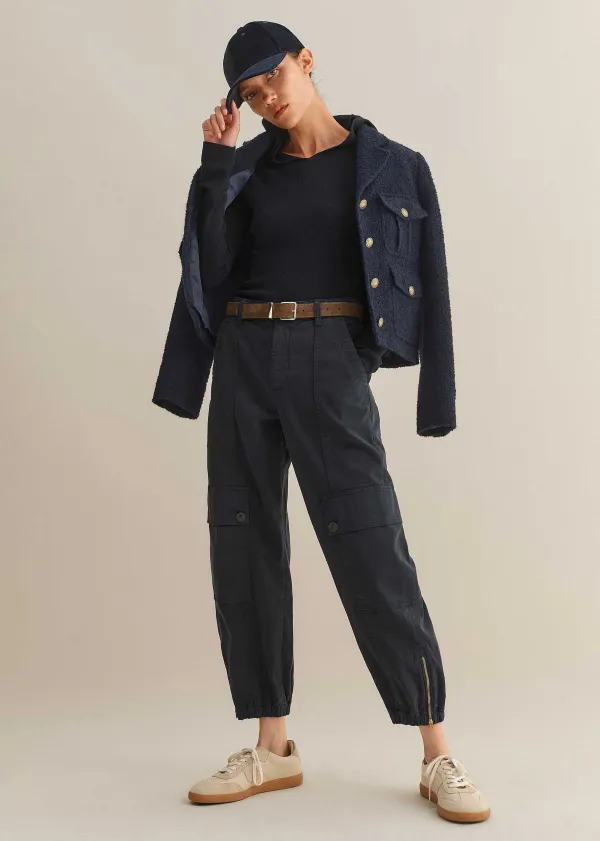 New ME+EM Zip Detail Crop Cargo Jogger Washed Navy Eclipse